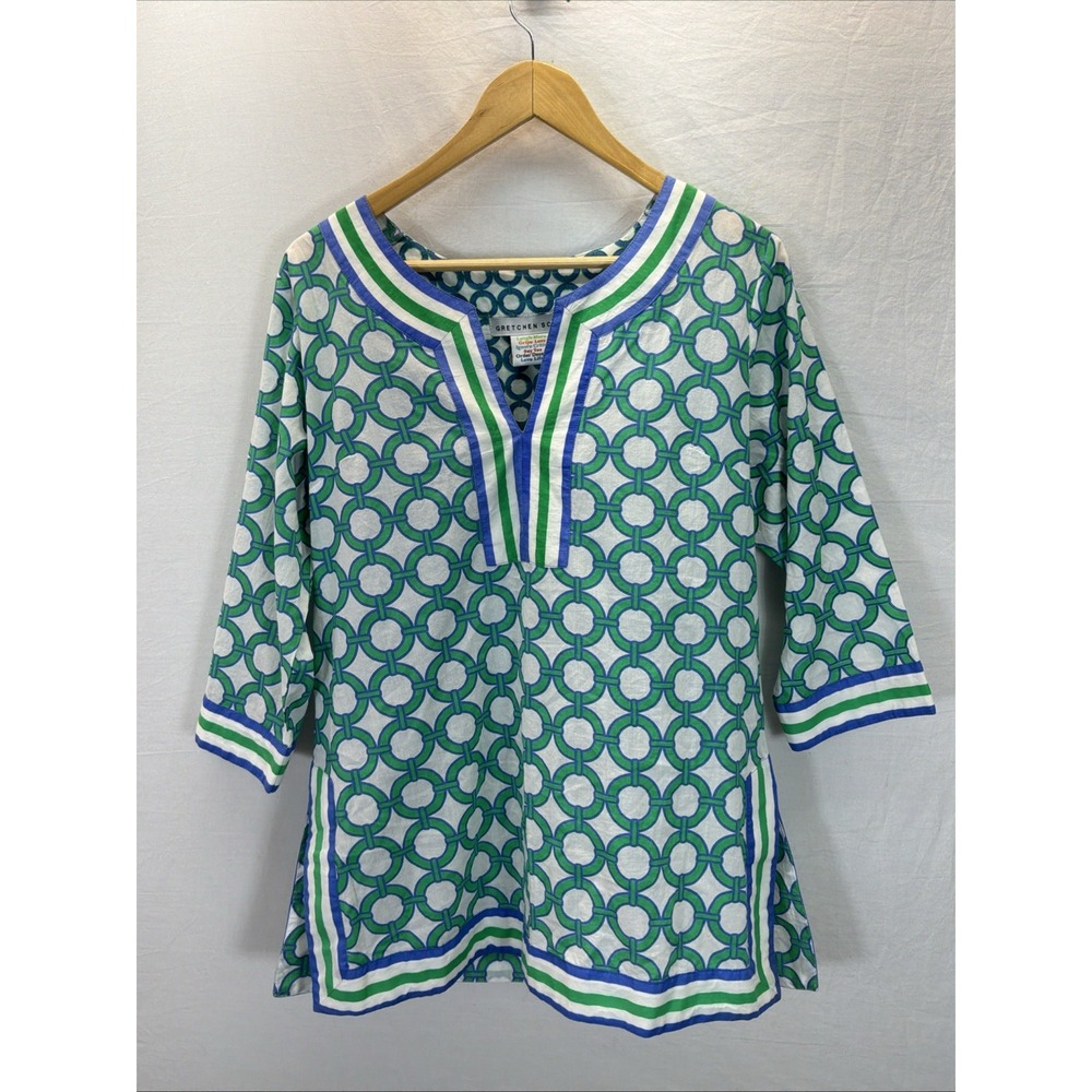Gretchen Scott Shirt Ring Chain Tunic V Neck Top Size M Preppy Resort Beach